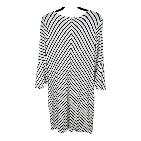 CHICO'S Black & White Striped Dress Flare Long Sleeves - Picture 11 of 11